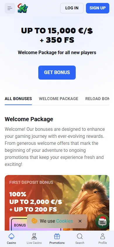 Koru Casino promotions page on a mobile device